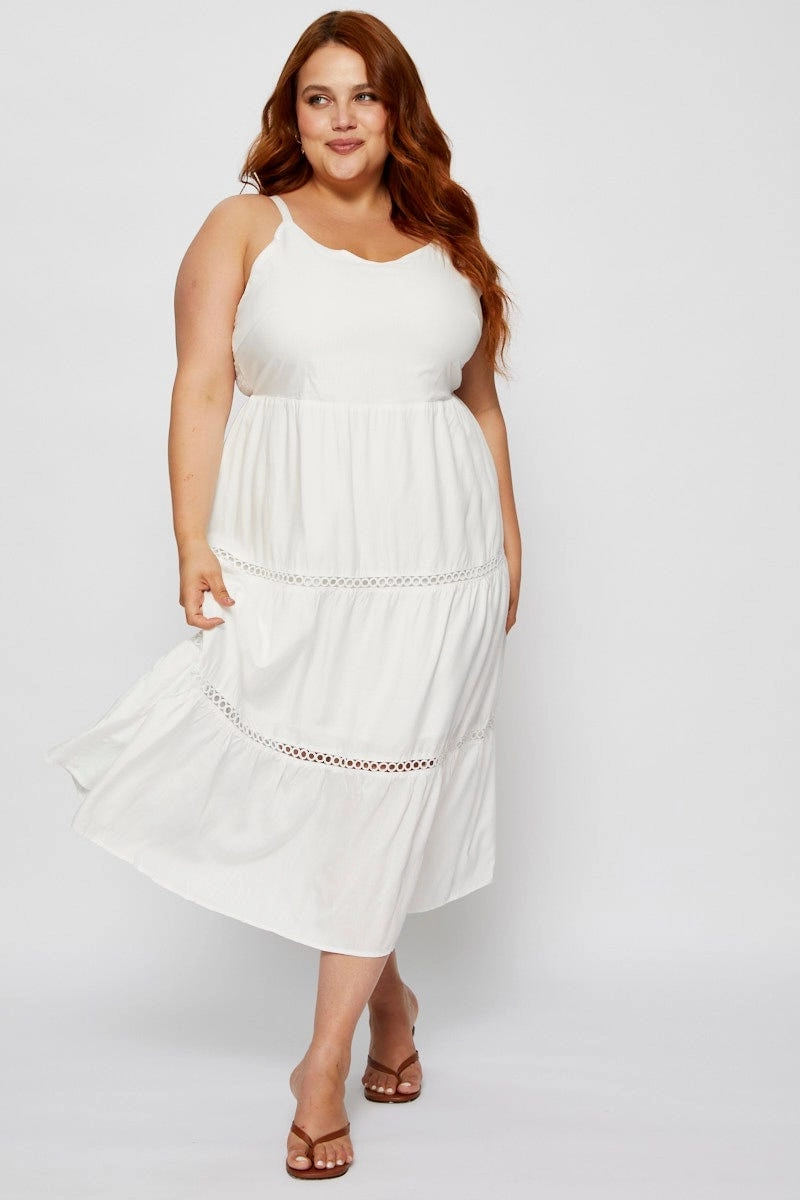 Fresh Palette White Maxi Dress V-neck Sleeveless Tie