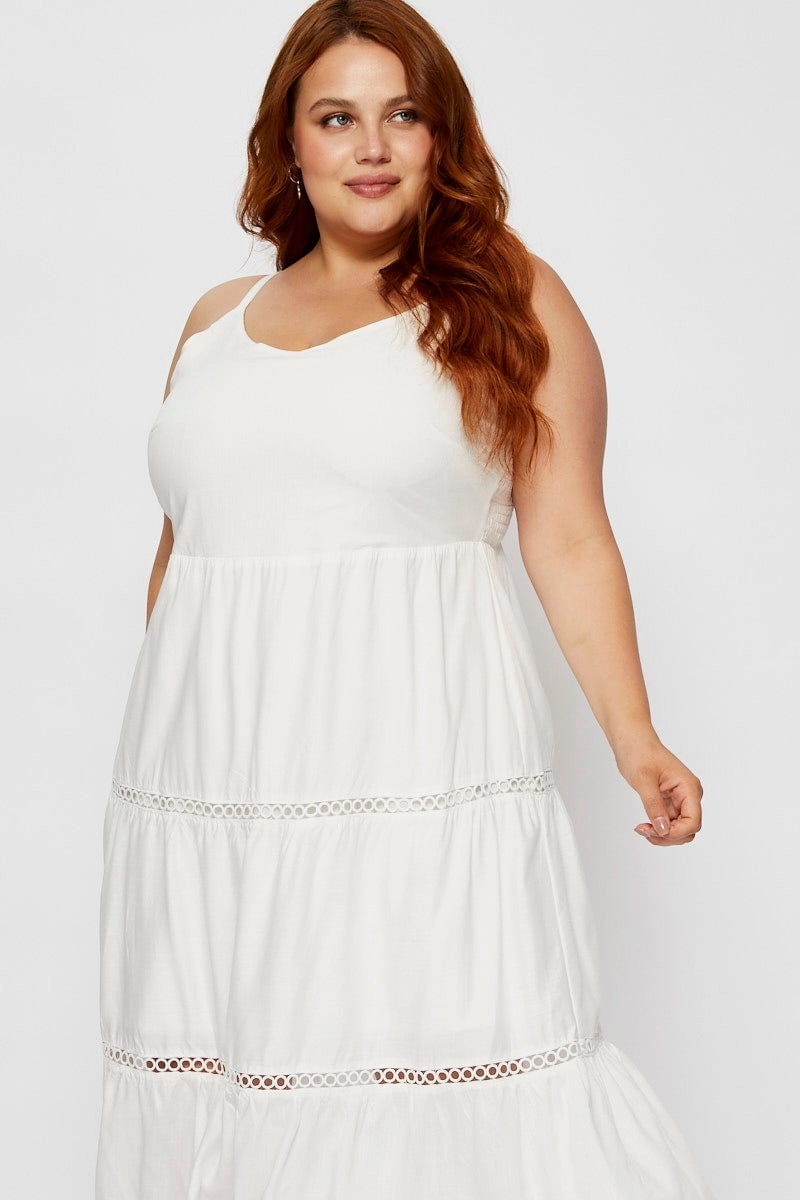 Workwear Easy Match White Maxi Dress V-neck Sleeveless Tie