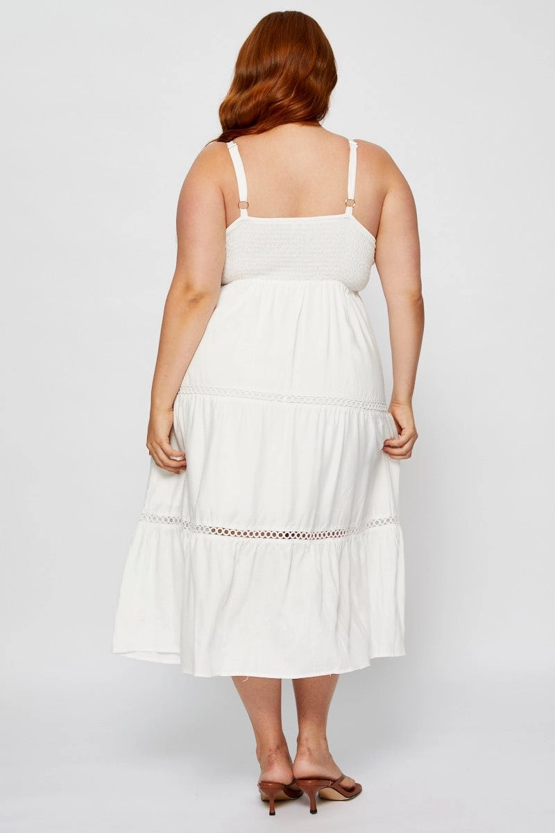 White Maxi Dress V-neck Sleeveless Tie Invisible-Zip