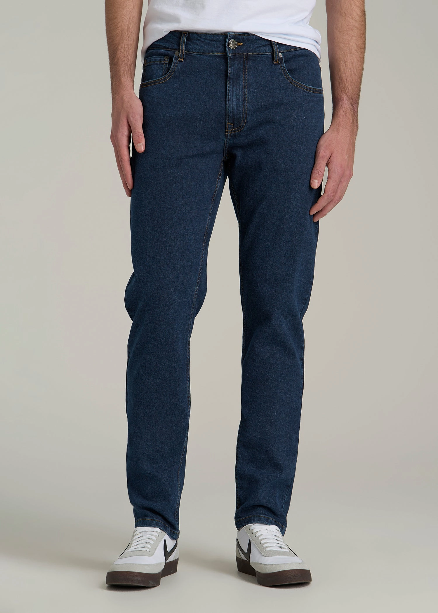 Relaxed Style Bold All-Purpose Use A.T. Basics Men's Carman Tapered fit Jeans for Tall Men in Charged Blue