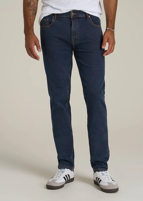 Road Trip Bold Look Smart Casual A.T. Basics Men's Dylan Slim Fit Jeans for Tall Men in Charged Blue