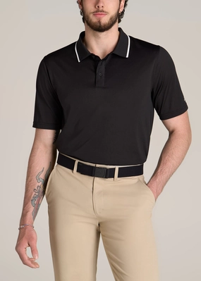 A.T. Performance Tipped Golf Polo for Tall Men in Black Breathable Textile Sporty Layering