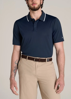 Active Style Trendy Shirt A.T. Performance Tipped Golf Polo for Tall Men in Bright Navy