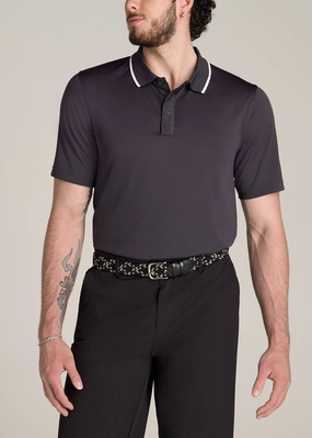 Weekend Brunch A.T. Performance Tipped Golf Polo for Tall Men in Charcoal