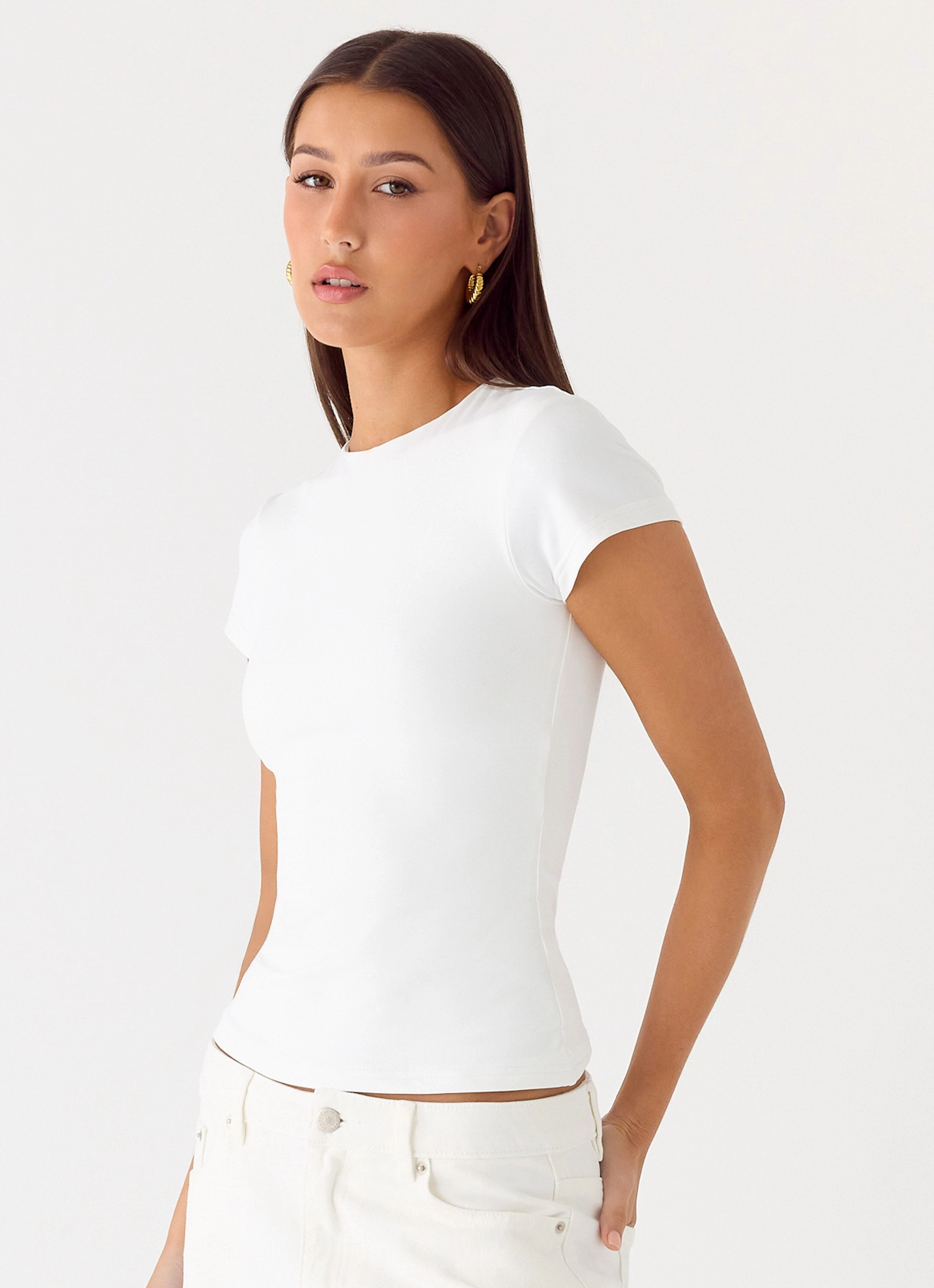 Fresh Comfort Style Sleek Stretch Fit About You Top - White