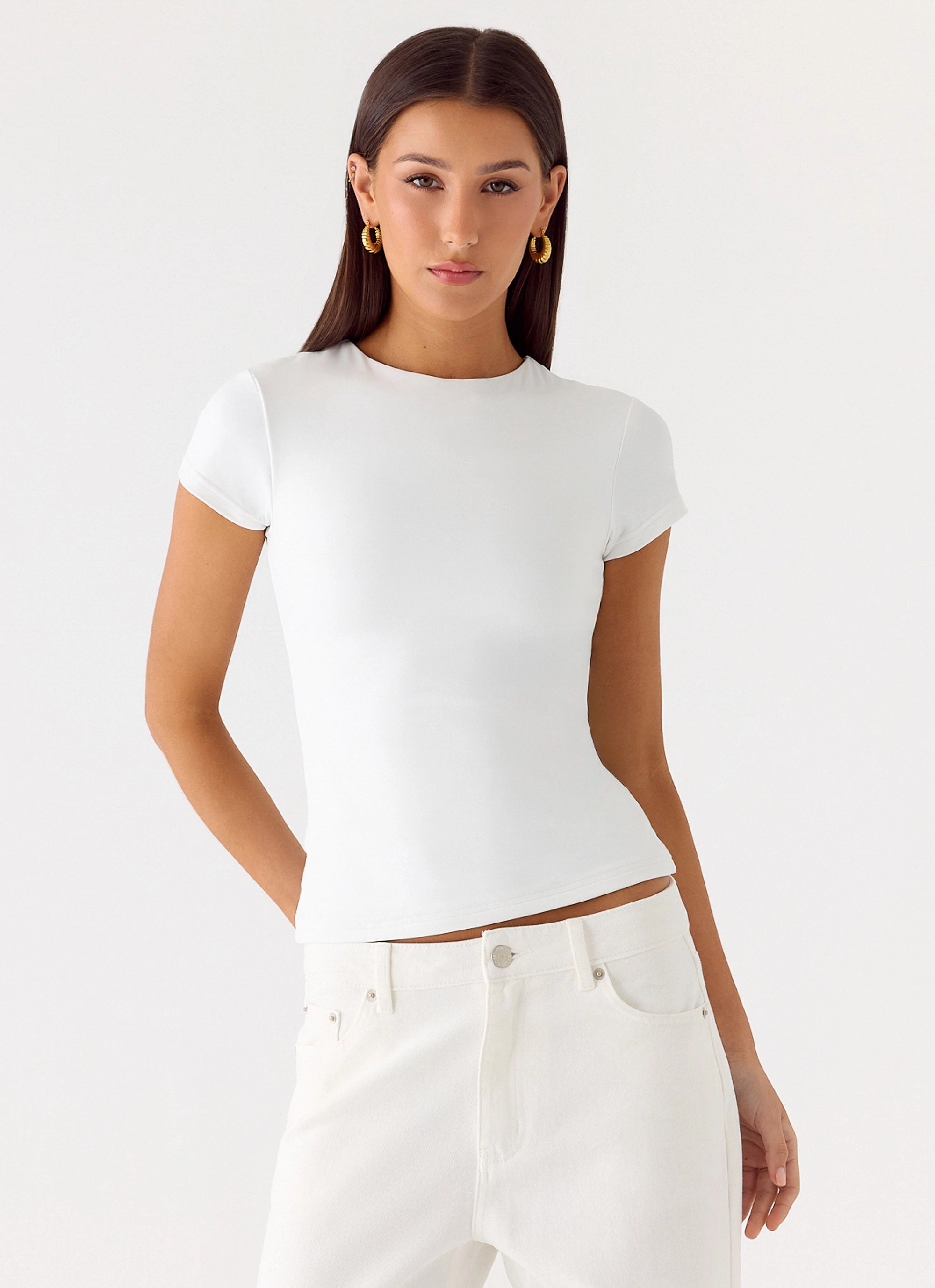 Drop Shoulder Design Yoga class About You Top - White