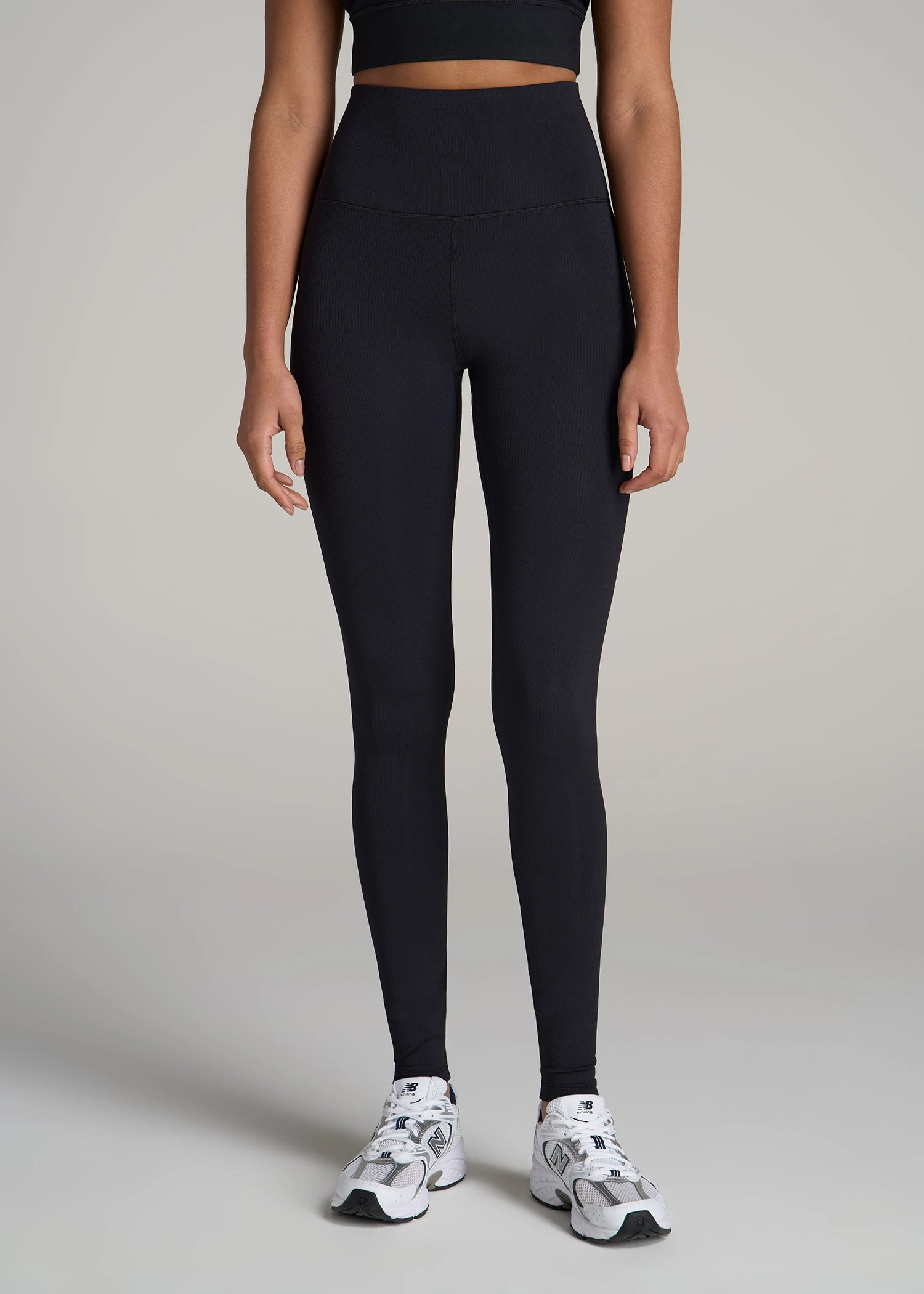 Balance High-Rise Leggings for Tall Women in Ribbed Black Stretchable Fabric