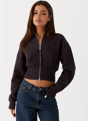 Episode High Neck Cardigan - Charcoal Insulated Lining