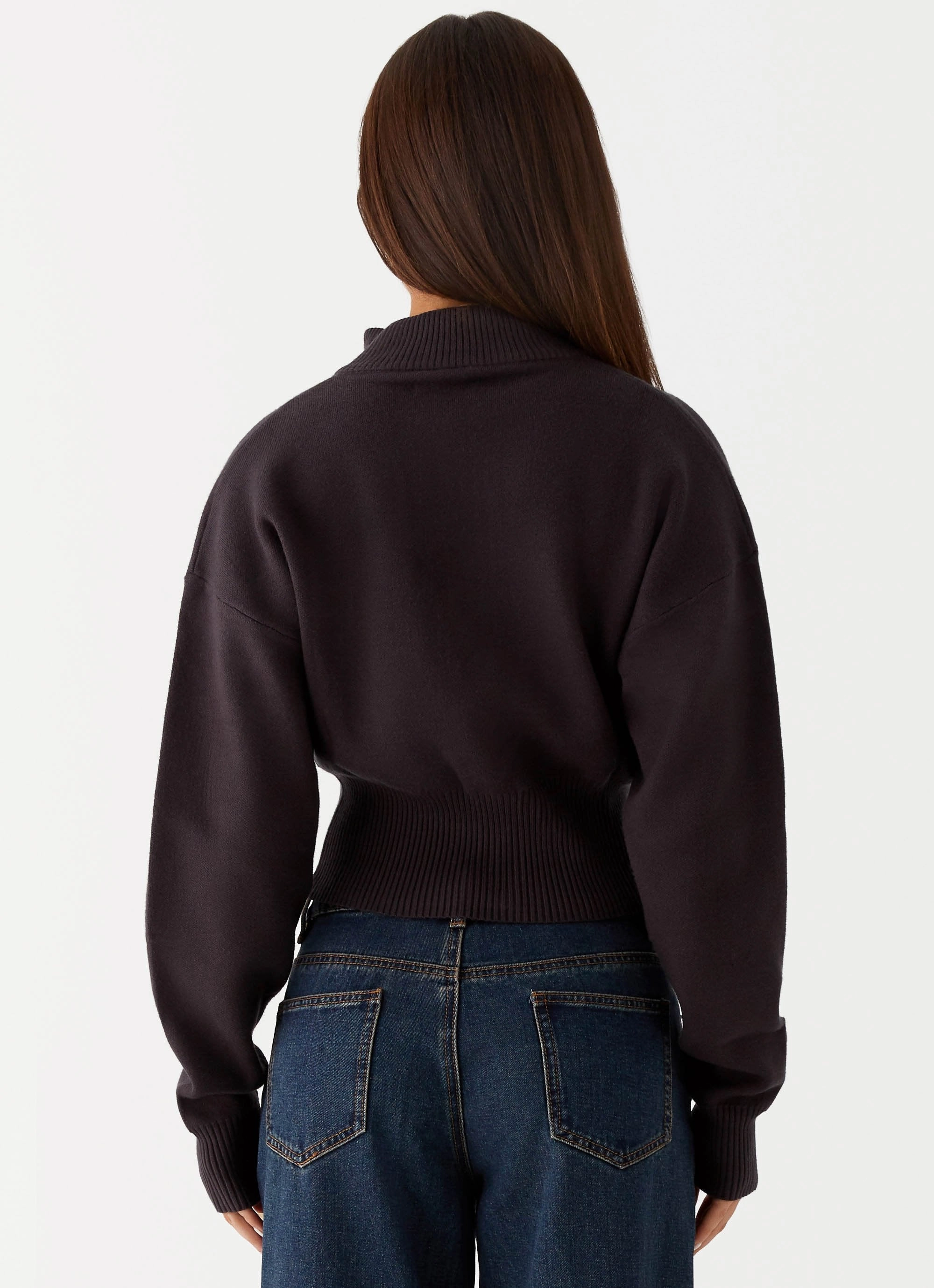 Episode High Neck Cardigan - Charcoal Touchscreen Compatible Cuffs Refined Casual