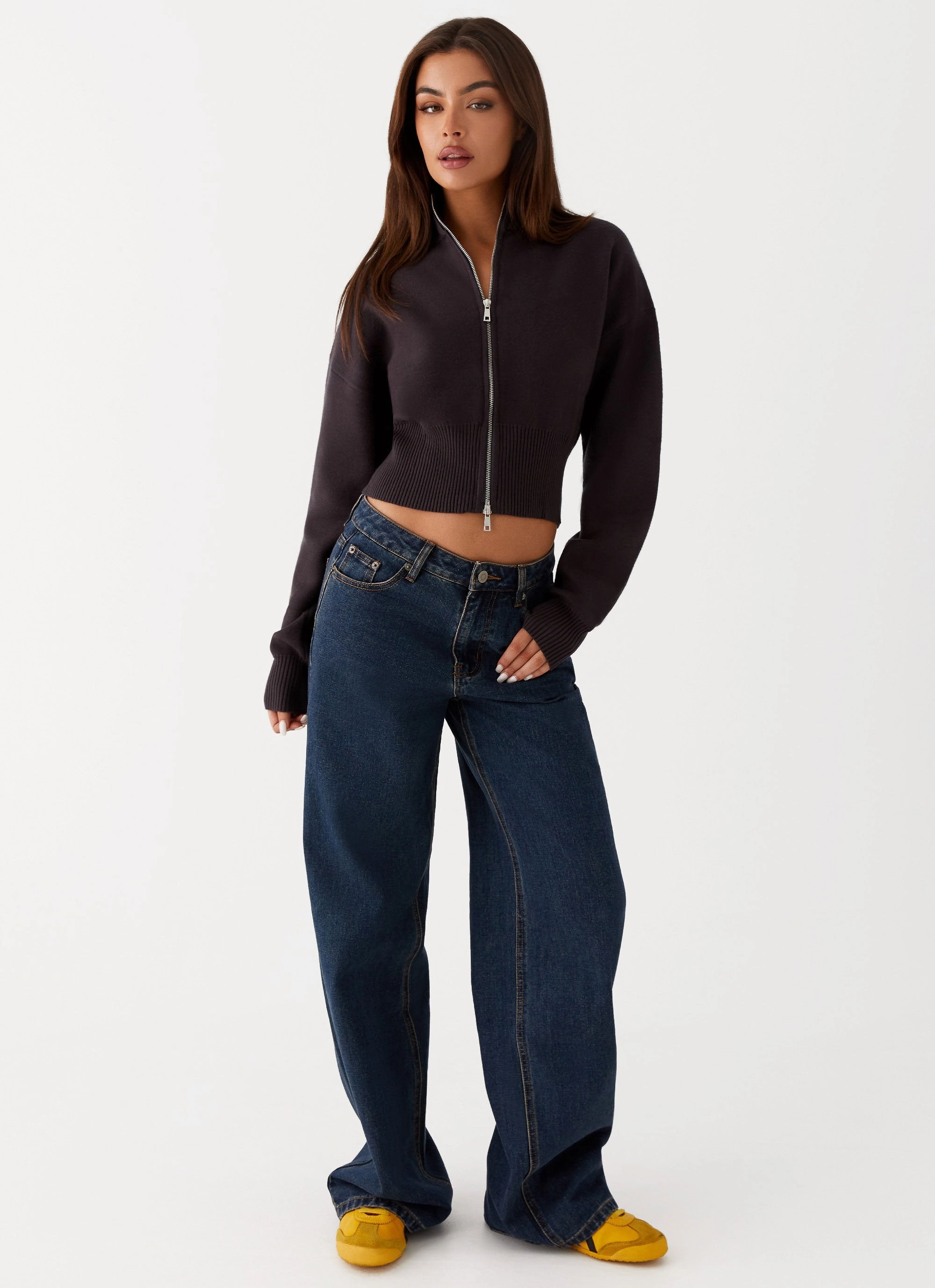 Weatherproof Zippers Relaxed Fit Silhouette Episode High Neck Cardigan - Charcoal