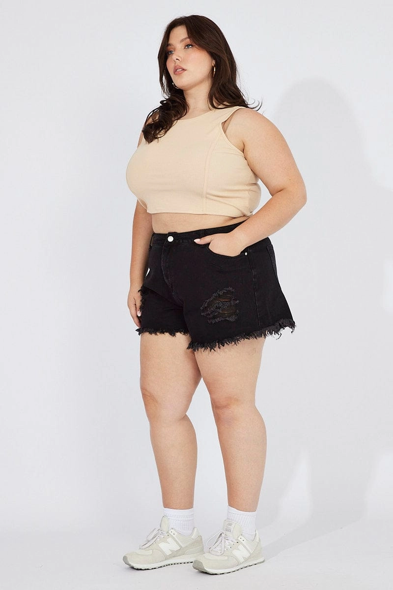 Chill Fit Black Relaxed Denim Shorts High Rise