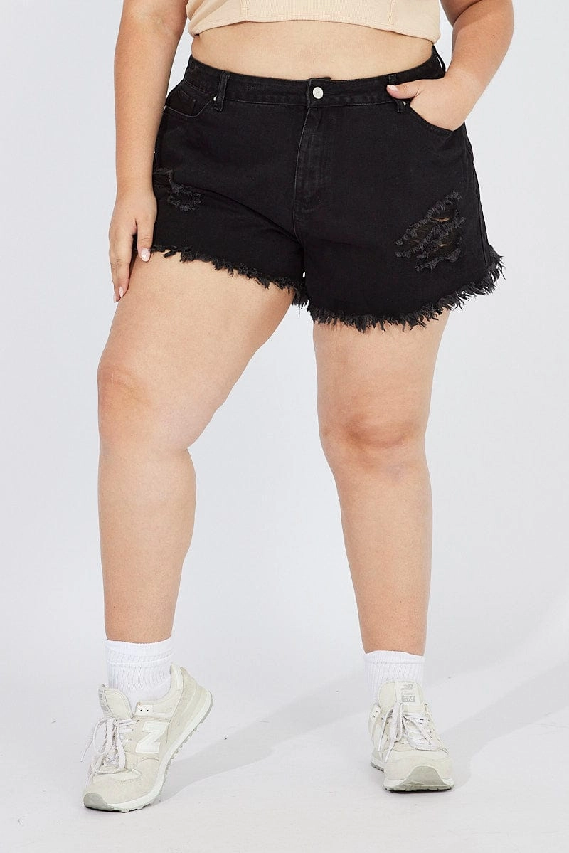 Black Relaxed Denim Shorts High Rise garden party wear