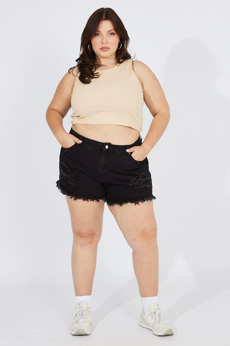 Black Relaxed Denim Shorts High Rise Freedom Fit