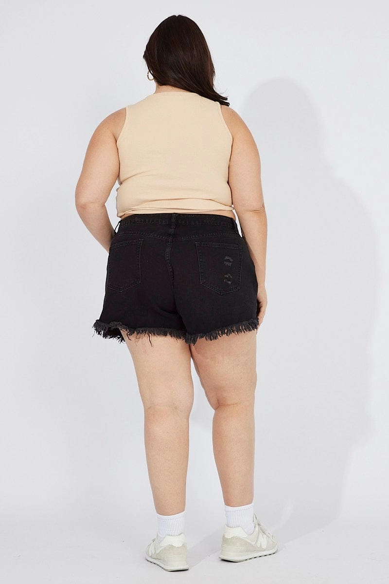 Black Relaxed Denim Shorts High Rise Fit Freedom school outfit