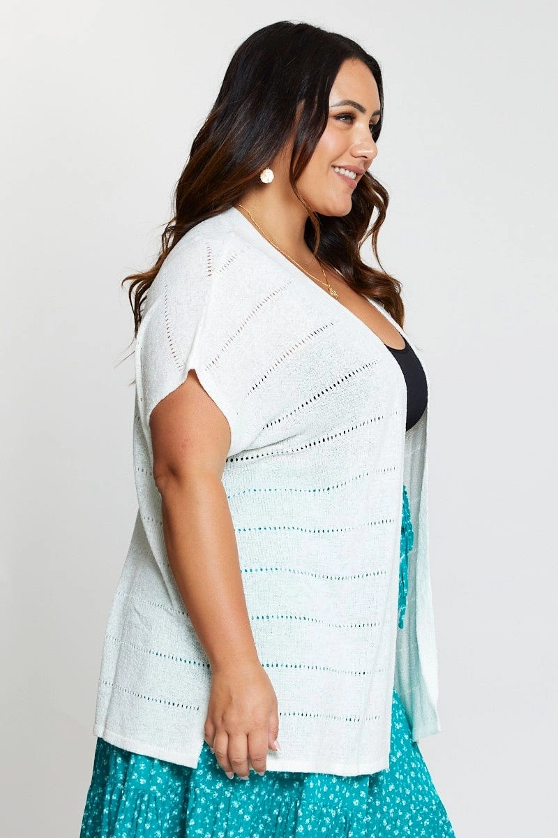White Knit Cardigan Crochet Short Sleeve Effortless Layer Top Guard