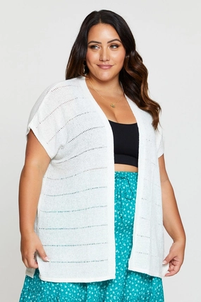 Outdoor Adventure Wear White Knit Cardigan Crochet Short Sleeve