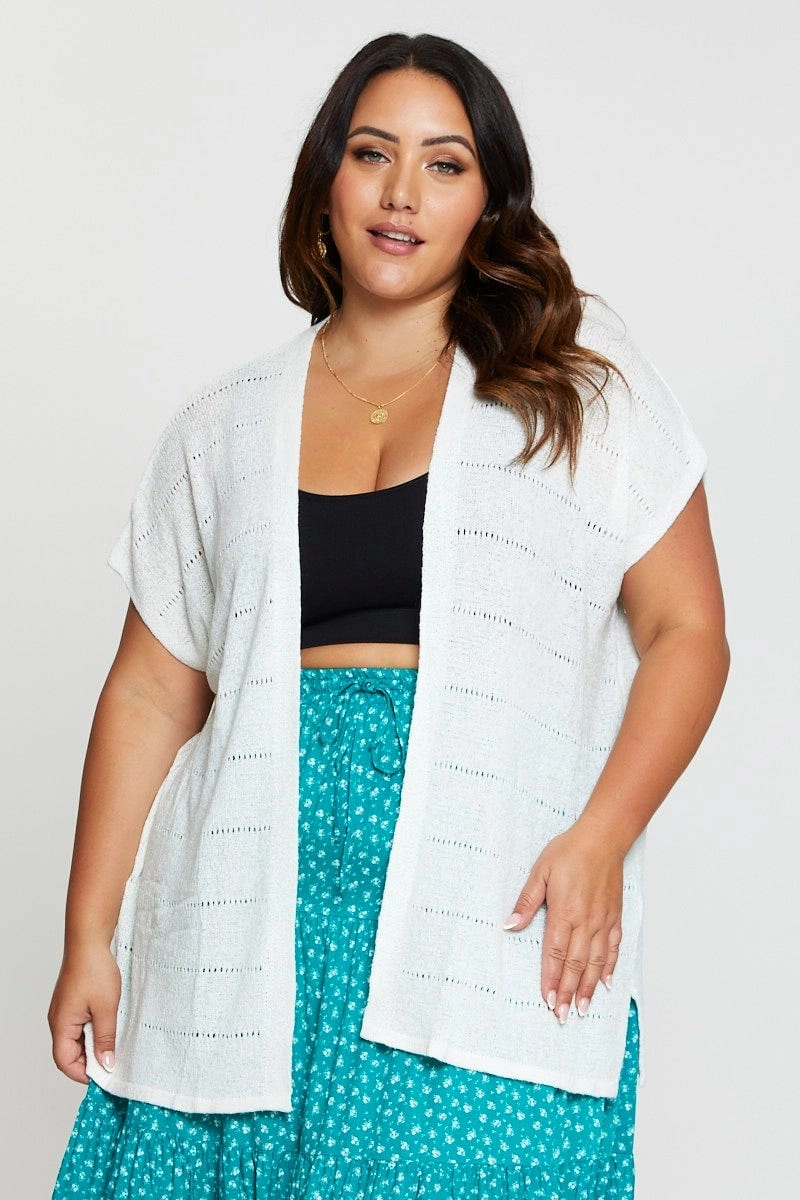 Eco Friendly Coatings Quick Release Buckle Mechanism White Knit Cardigan Crochet Short Sleeve