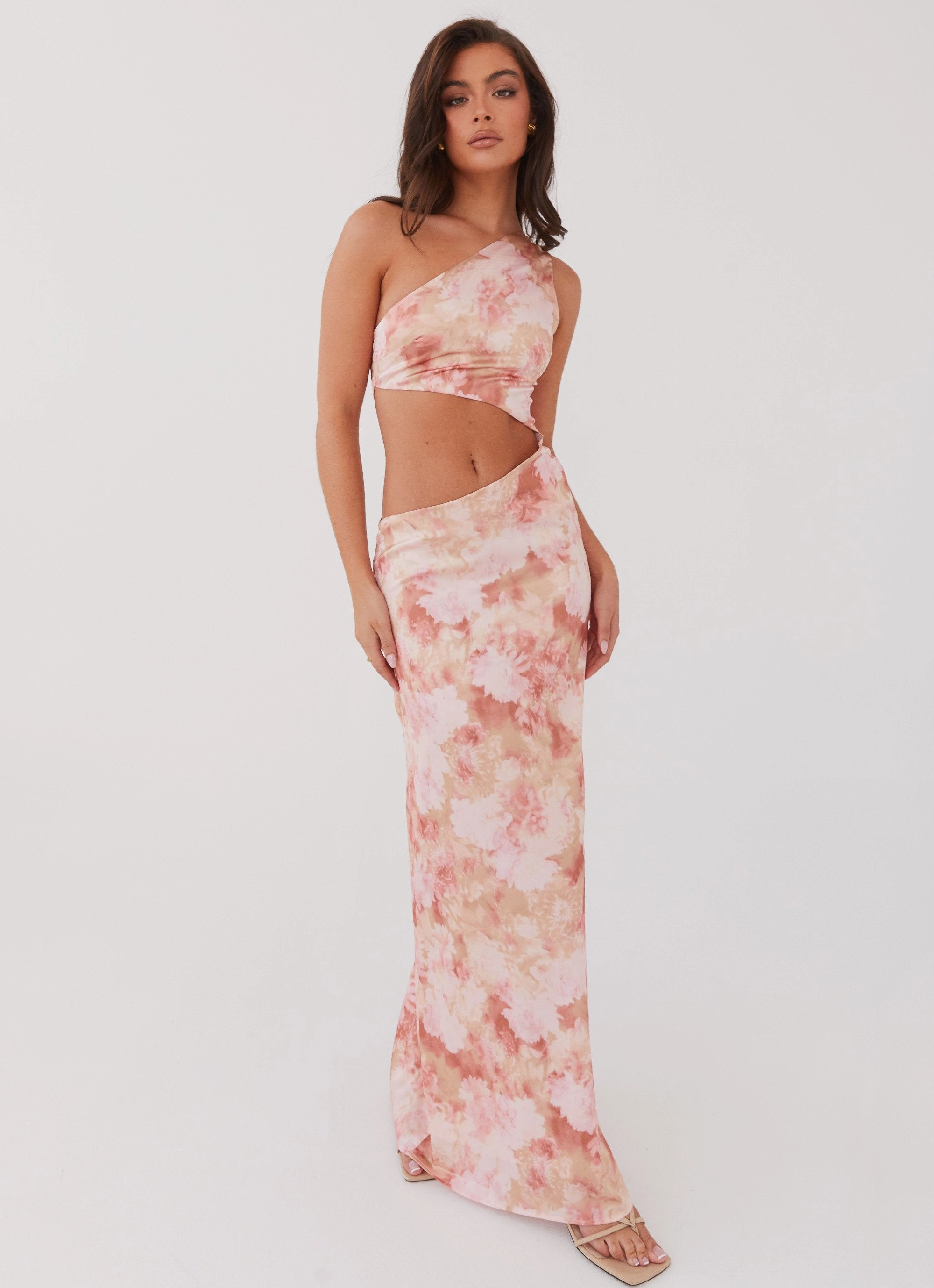 Chill Style Flap-Detail Krista One Shoulder Maxi Dress - Flower Garden