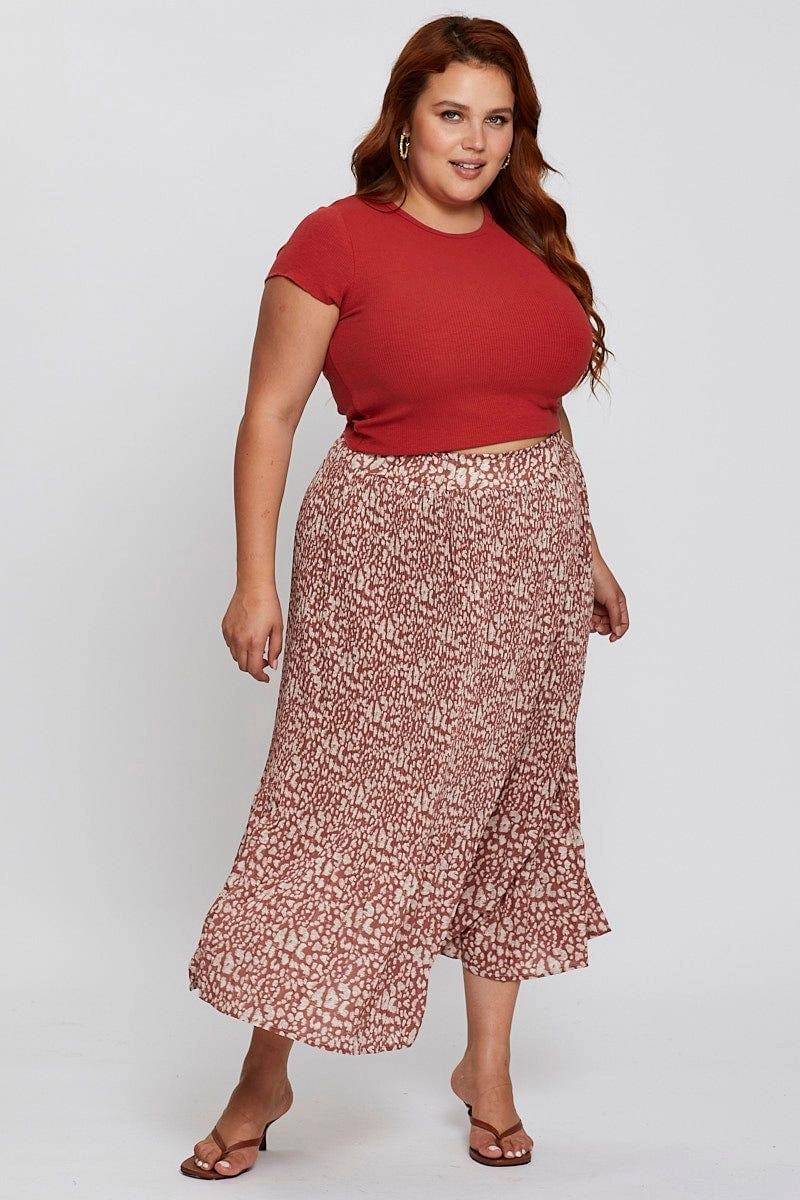 Abstract Print High Waist Maxi Skirt Crisp Fit