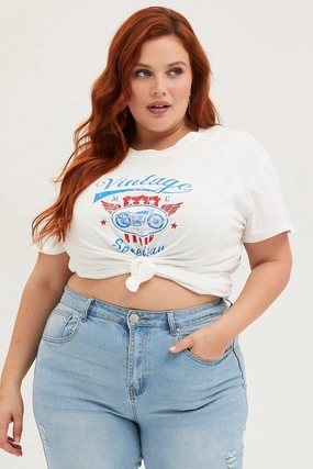 White Graphic T-shirt Speedway Short Sleeve Cotton Urban Comfort