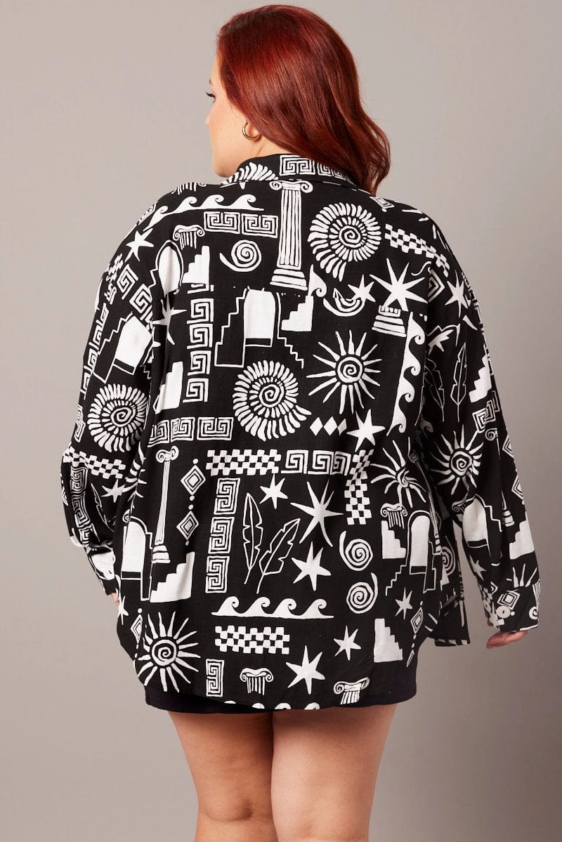 Abstract Relaxed Shirt Long Sleeve Linen Blend Breathable Layer
