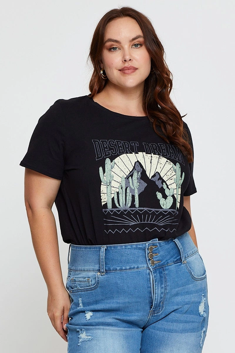 futuristic Flexible Cuff Design Black Graphic T-shirt Short Sleeve Cotton