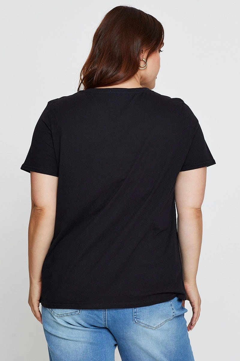 Eco Certified Textile Black Graphic T-shirt Short Sleeve Cotton