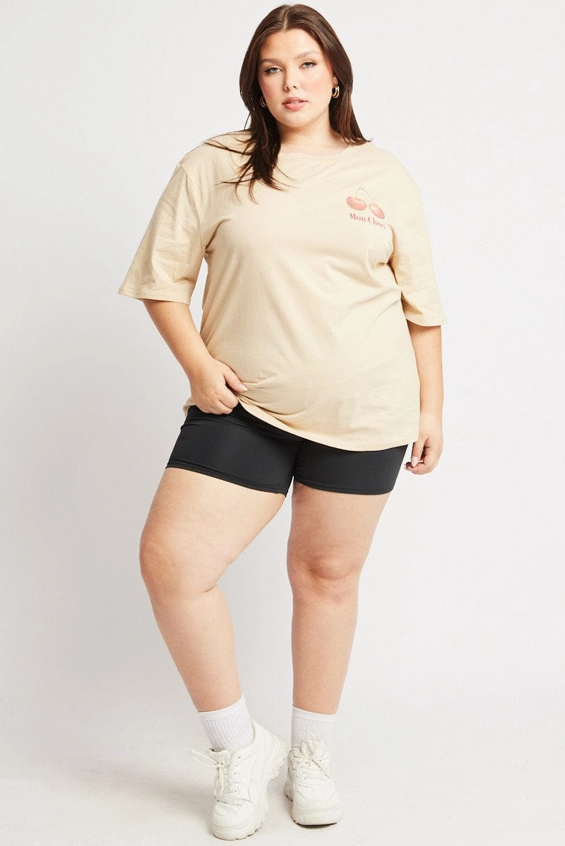 Relaxed Vibes Beige Graphic T Shirt Short Sleeve Crew Neck