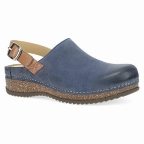 Dansko Women's Merrin Clog - Blue Burnished Suede Soft Step Seamless Fit