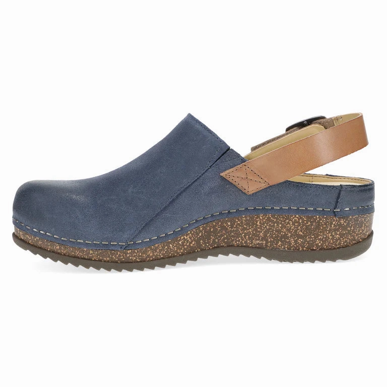 Vented Panels Breath Mesh Dansko Women's Merrin Clog - Blue Burnished Suede