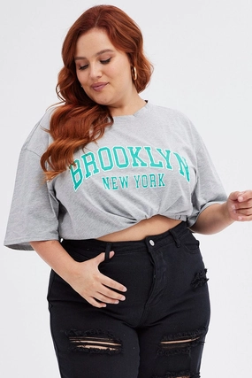 Grey Graphic T-shirt Short Sleeve Crew Neck SlimFit
