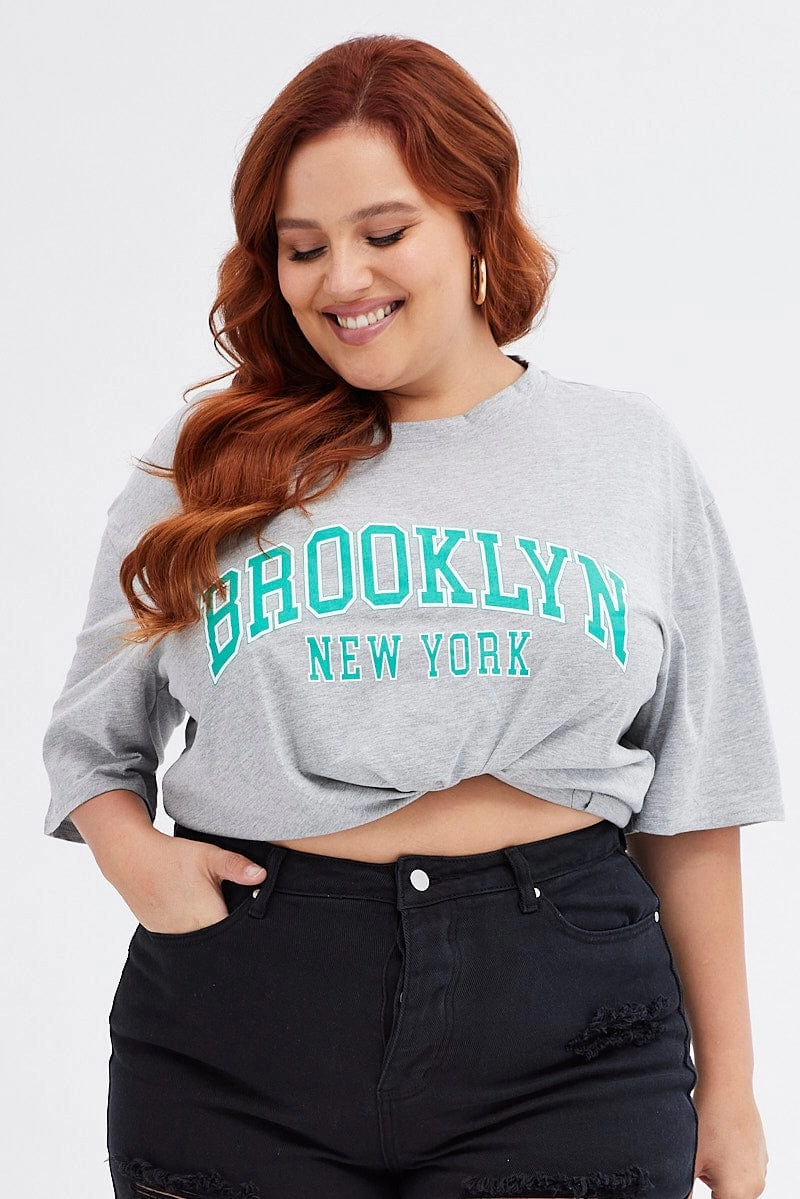 Top Rated Grey Graphic T-shirt Short Sleeve Crew Neck