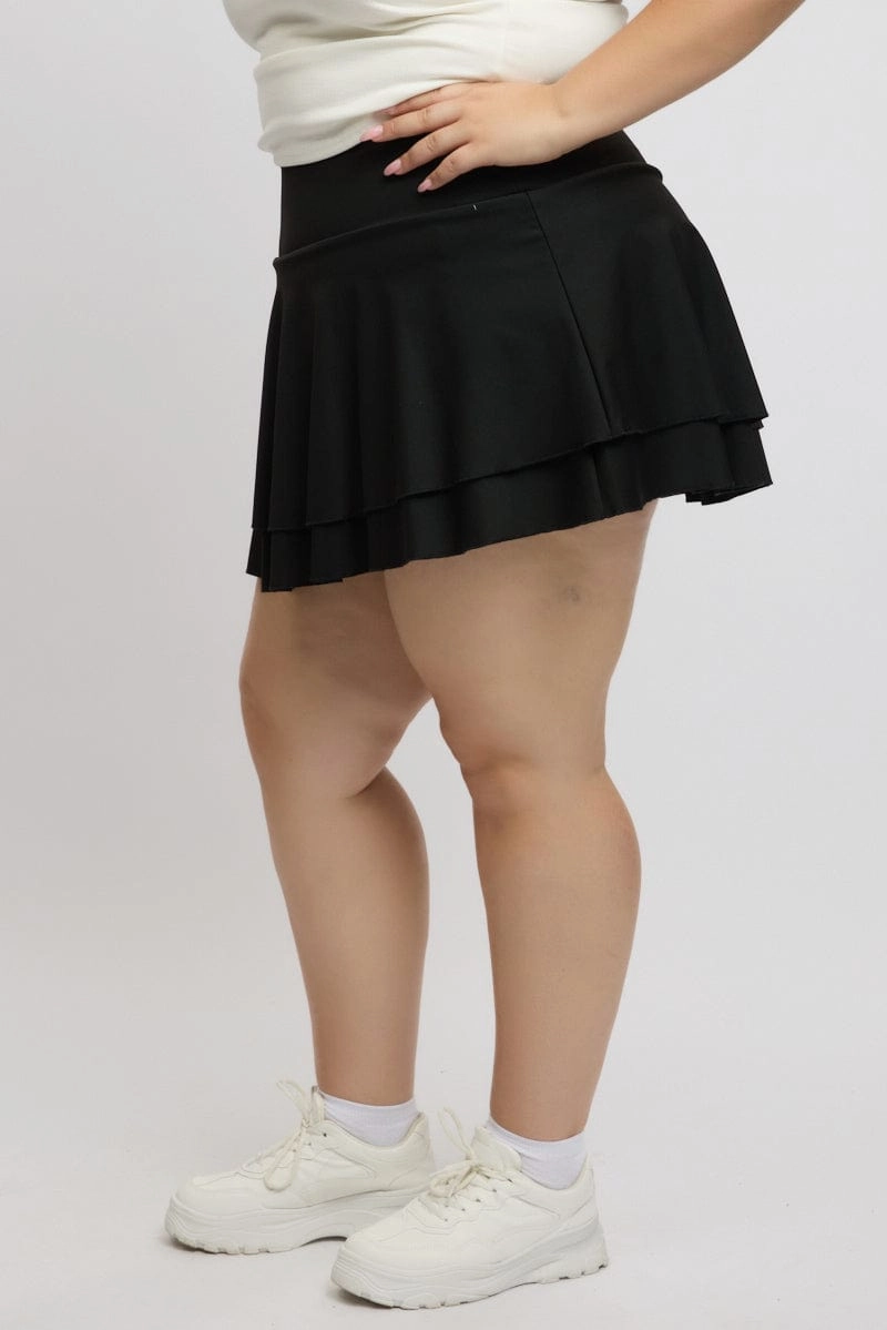 Black Flare Mini Skort Skirt Outfit Combo Glossy Texture