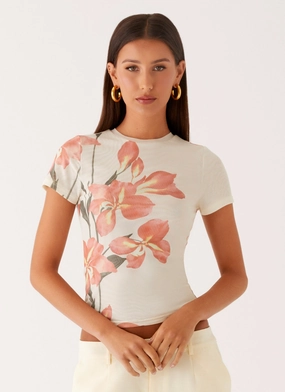 Late Night Mesh Baby Tee - Siena Floral Seasonal top