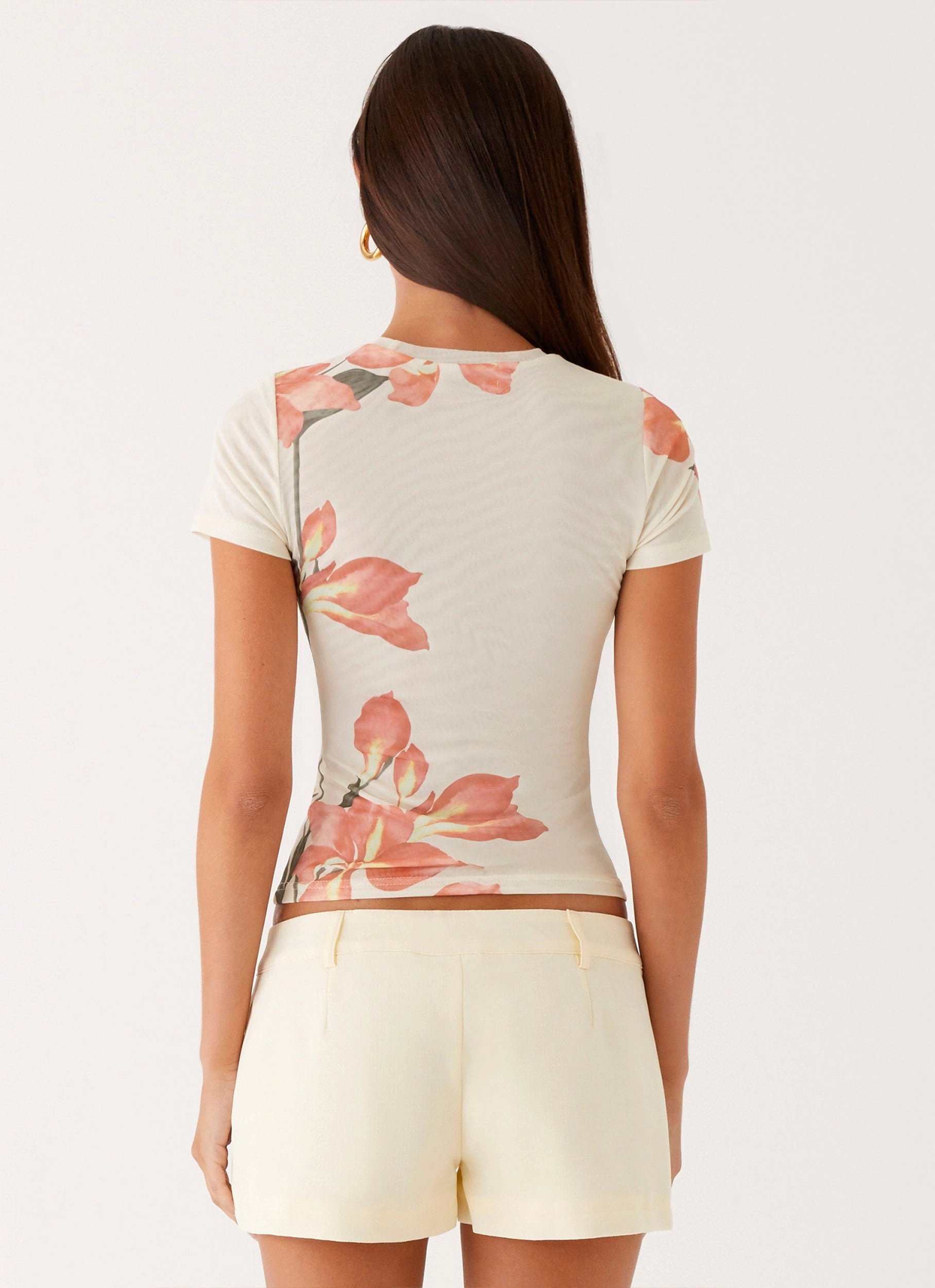 Drop Shoulder Cut Late Night Mesh Baby Tee - Siena Floral