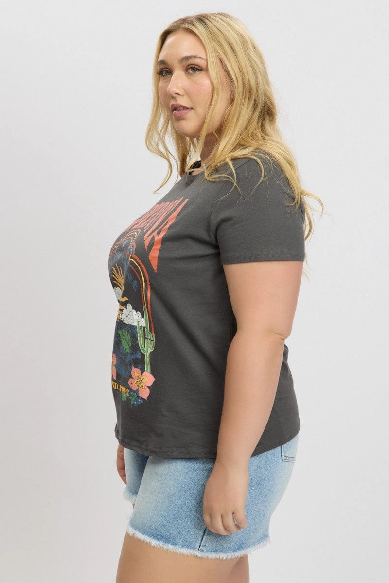 Grey Graphic T Shirt Short Sleeve Crew Neck Sport Layer Fit