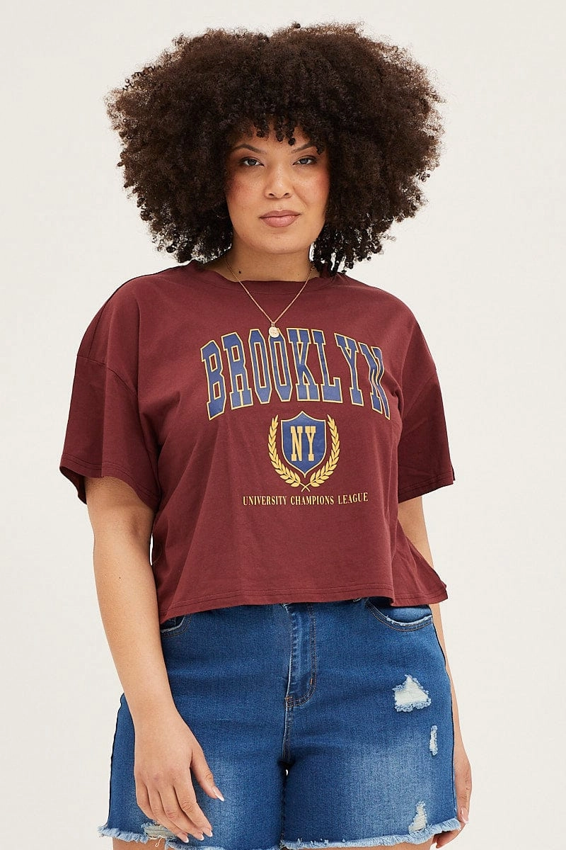 Anti Pill Surface Red Short Sleeve Graphic Round Neck T-shirt