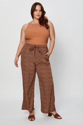 Comfort Design Movement Ease Brown Wide Leg Pants High Rise Waist Tie