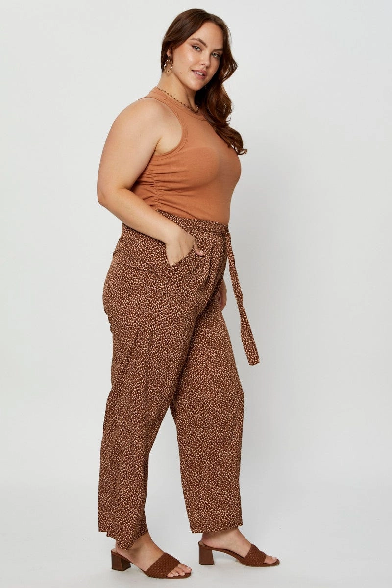 No Ride Fit Brown Wide Leg Pants High Rise Waist Tie