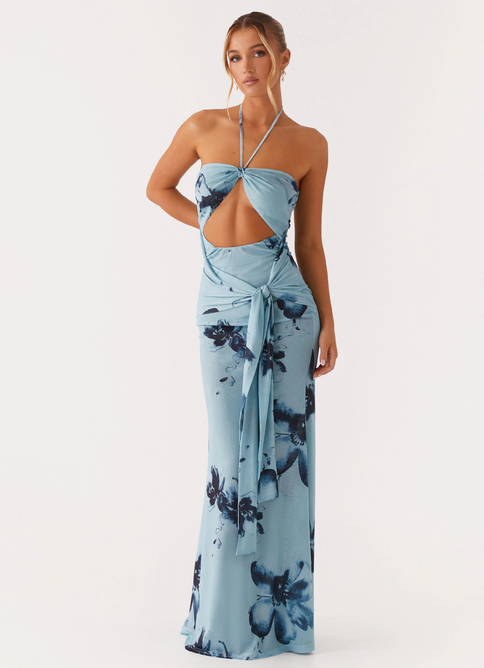 windproof Antonia Maxi Dress - Black Blue Floral