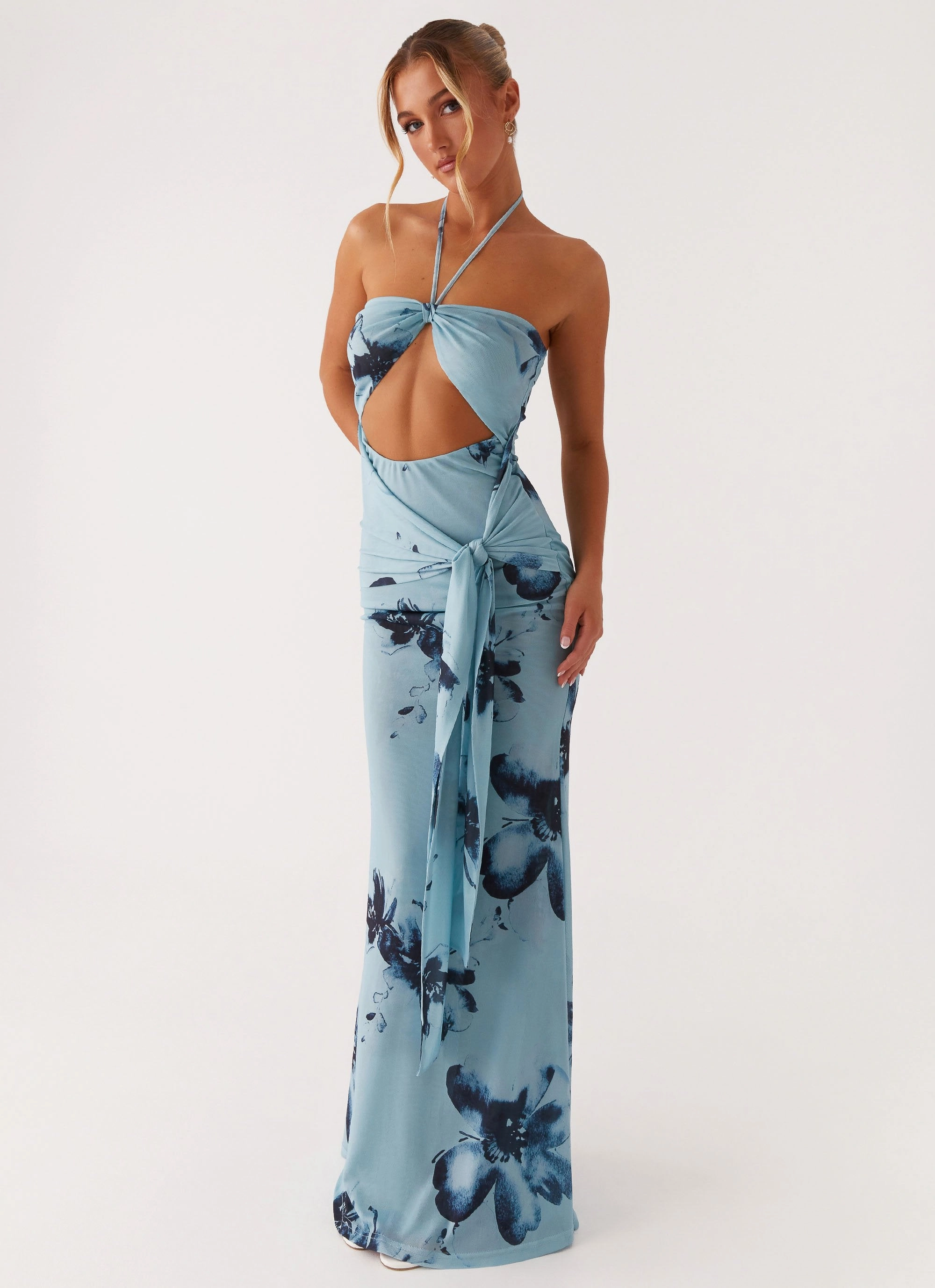 Travel-Pack Charming Comfort Antonia Maxi Dress - Black Blue Floral