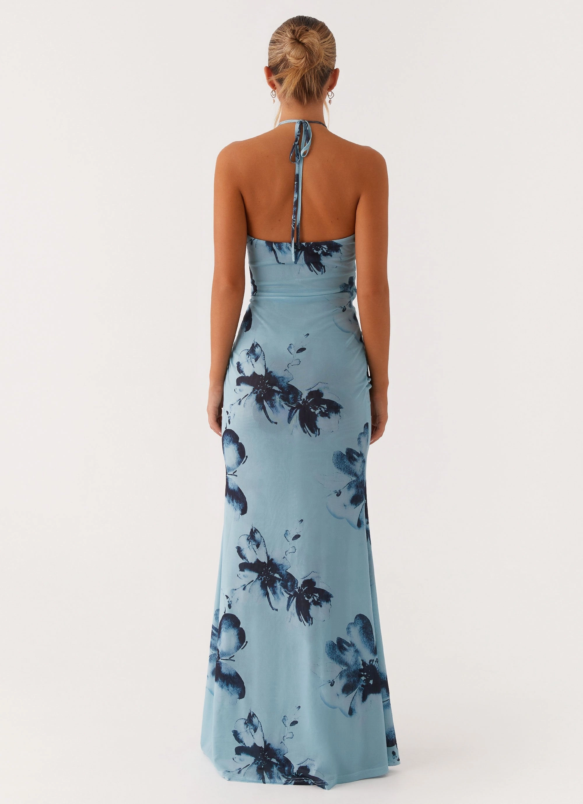 Antonia Maxi Dress - Black Blue Floral Pearl-Detail