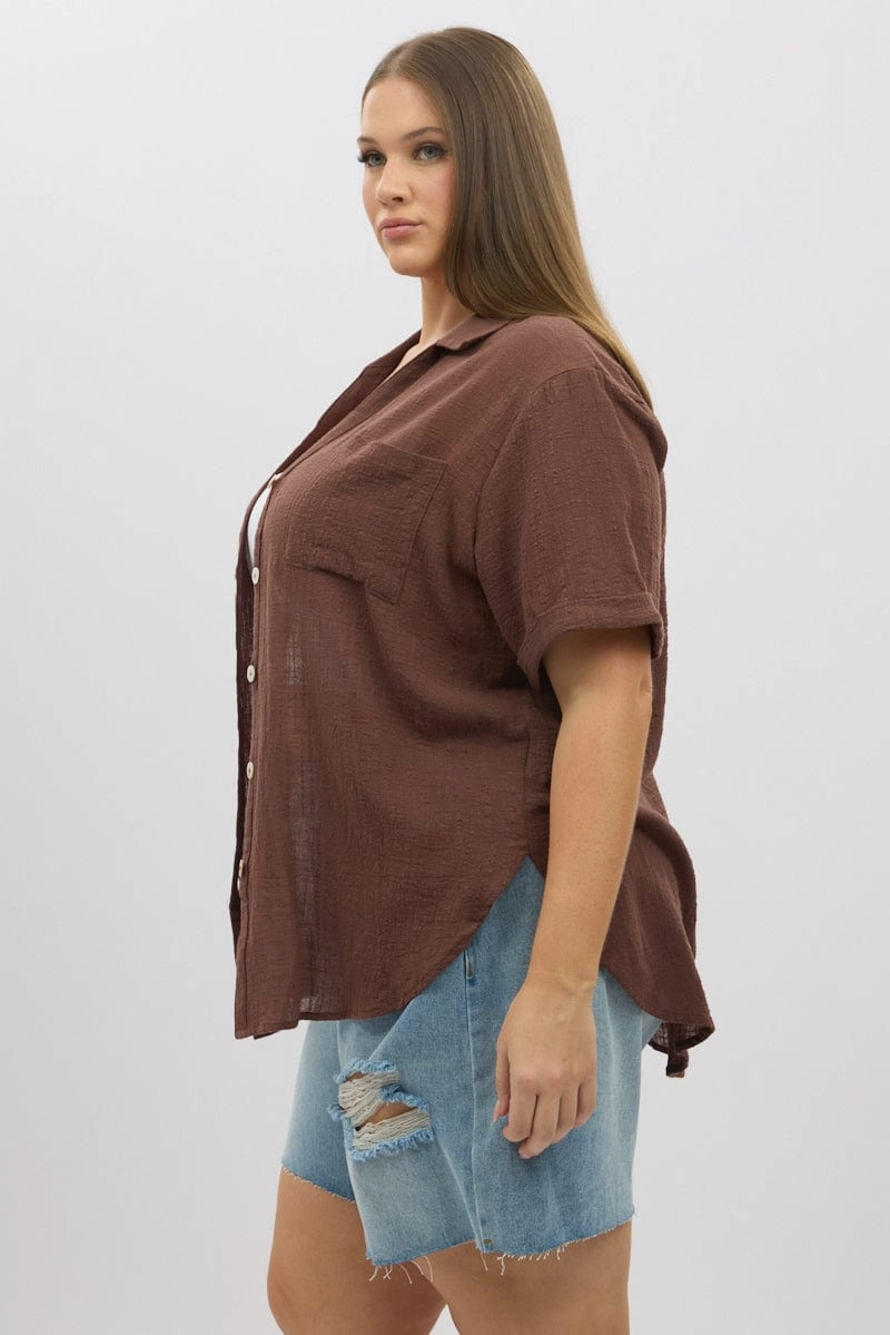 Comfy Fit Timeless Wardrobe Brown Relaxed Shirt Short Sleeve