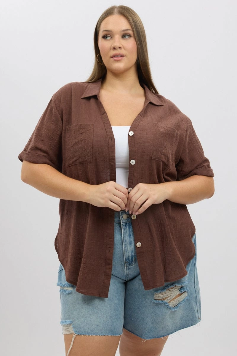 Brown Relaxed Shirt Short Sleeve Mountain Retreat