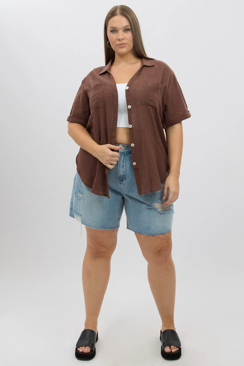 Brown Relaxed Shirt Short Sleeve Bold Pattern