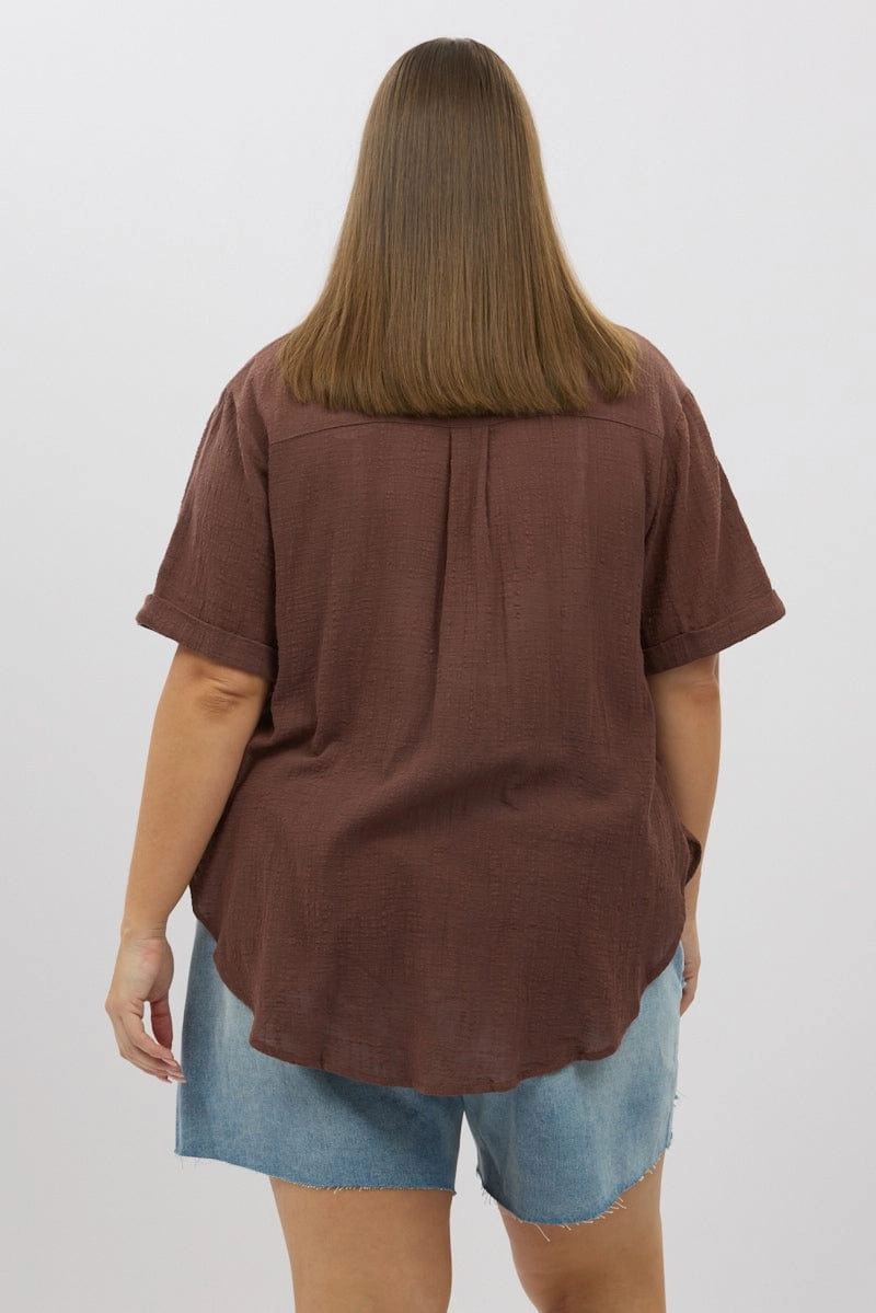 Easy Comfort Gym Wear Brown Relaxed Shirt Short Sleeve