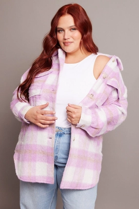 Purple Check Check Shacket Long Sleeve Very Cold