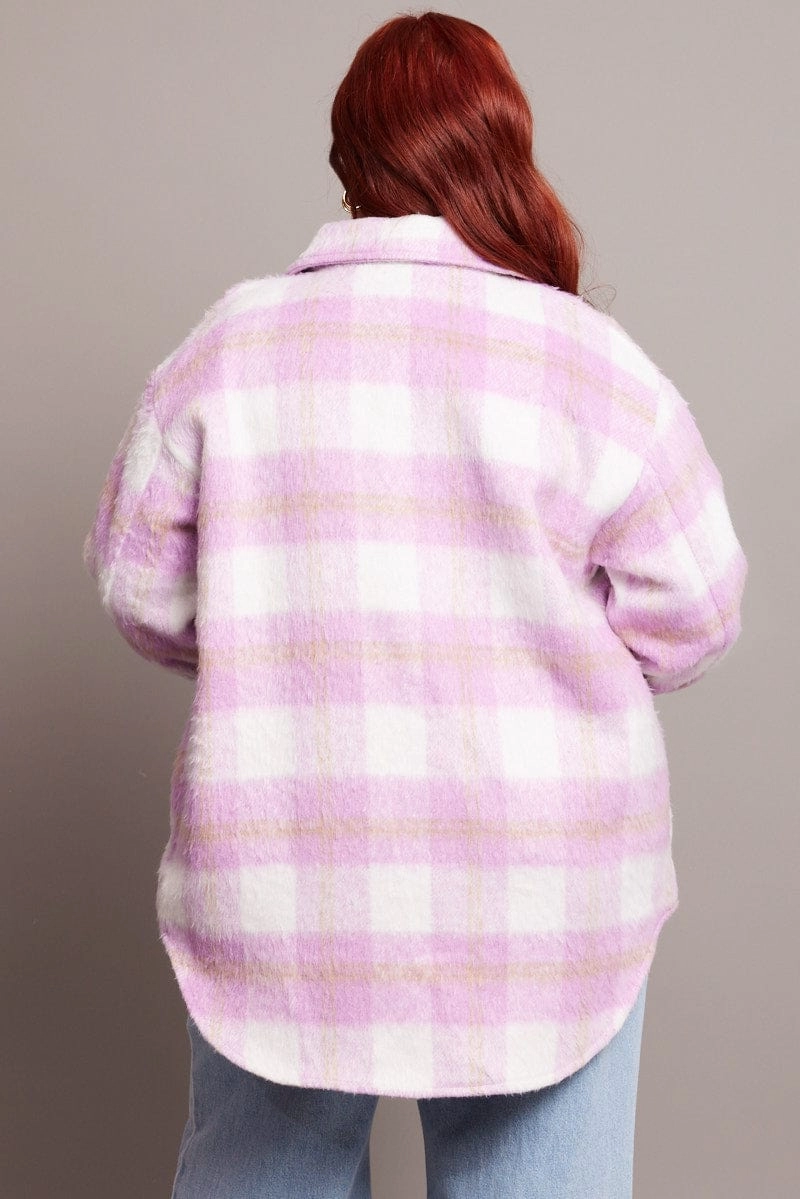 Compression Fit Purple Check Check Shacket Long Sleeve