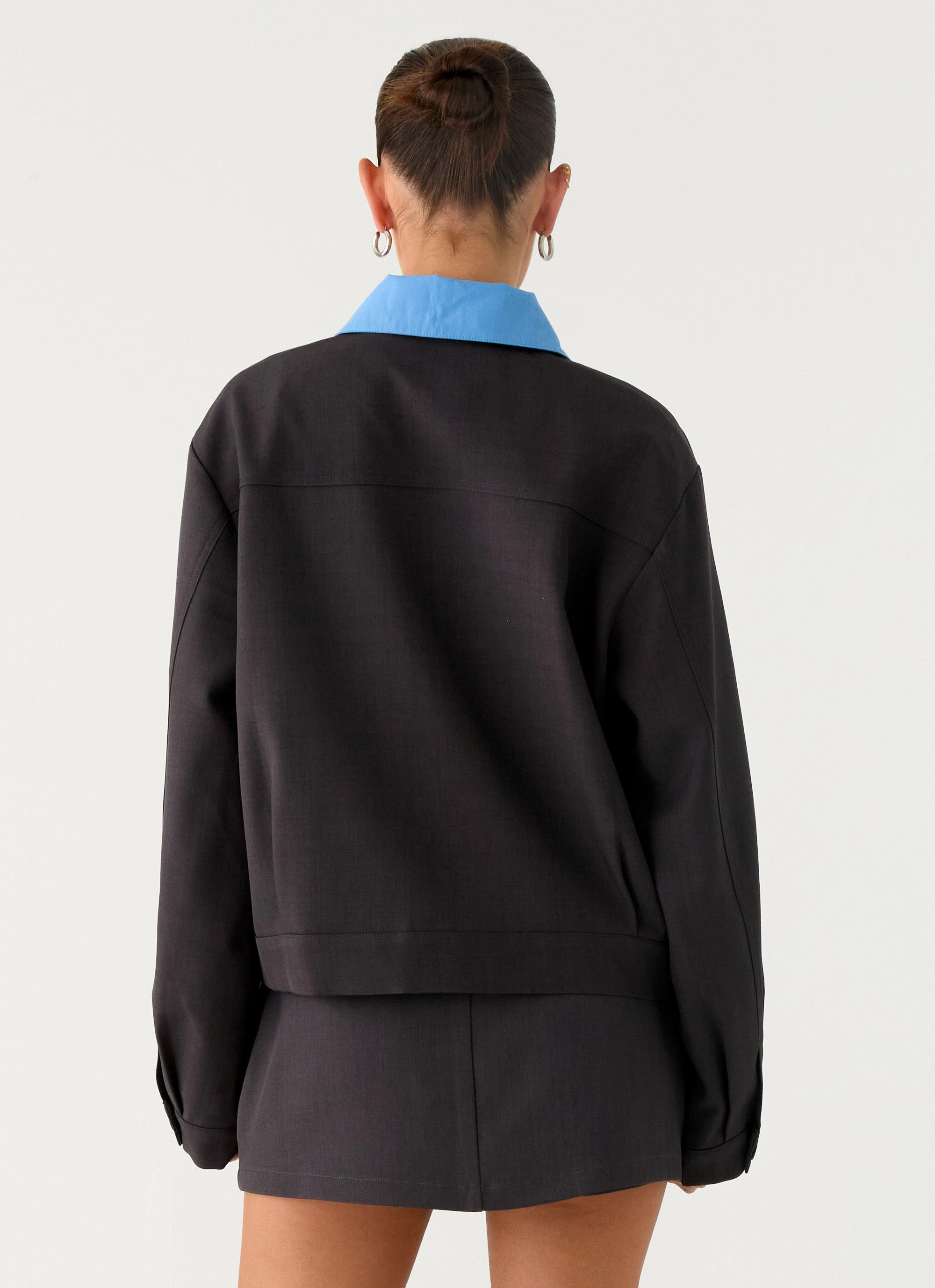 Harlee Poplin Suiting Jacket - Charcoal Modern Functional Design
