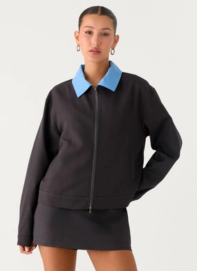 Soft Interior Brushing Harlee Poplin Suiting Jacket - Charcoal